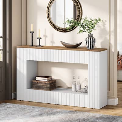55-Inch Modern Console Table with Storage, 2-Tier Narrow Long Sofa Table Behind Couch Table for Entryway