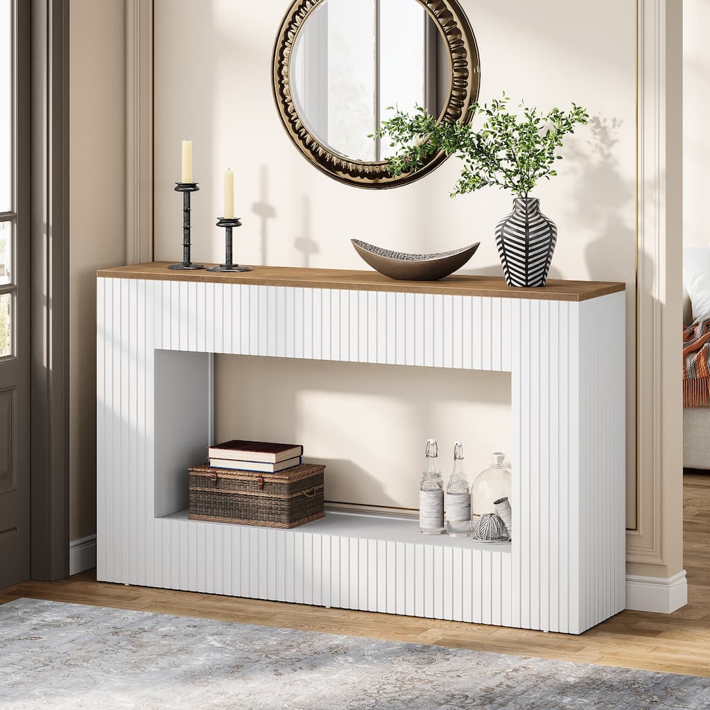 55-Inch Modern Console Table with Storage, 2-Tier Narrow Long Sofa Table Behind Couch Table for Entryway
