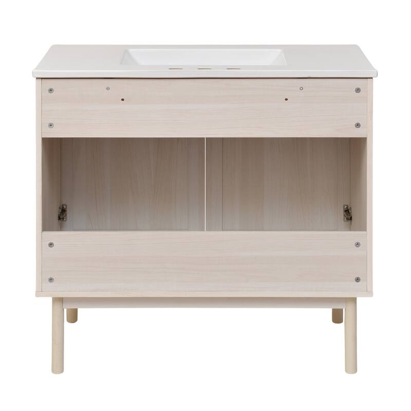 Classe 36 In. White Oak Bathroom Vanity With White, 3-Hole Ceramic Sink Top
