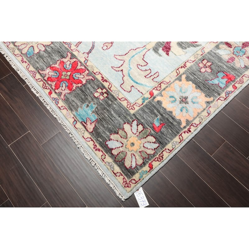 Hand Knotted Trendy Designer Oushak Aqua,Gray Persian Wool Modern & Contemporary Oriental Area Rug (9x12) - 9' 6'' x 12' 2''