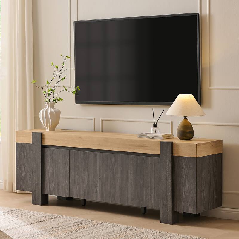 Modern Farmhouse TV Stand, Wood Entertainment Center for Living Room