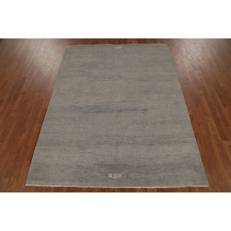 Stripe Gray Modern Gabbeh Oriental Rug Hand-Knotted Wool Carpet - 4'11" x 6'6"