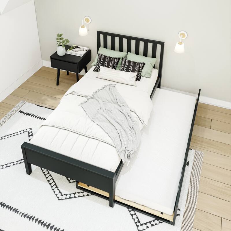 Max and Lily Twin-Size Bed with Slatted Headboard and Trundle