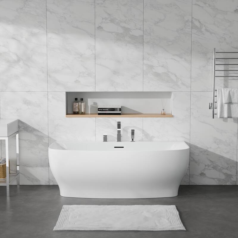 Bank Series 65 in. x 31 in. Flat Bottom Acrylic Freestanding Soaking Bathtub with Center Drain, Polished Chrome Faucet - Polished Chrome