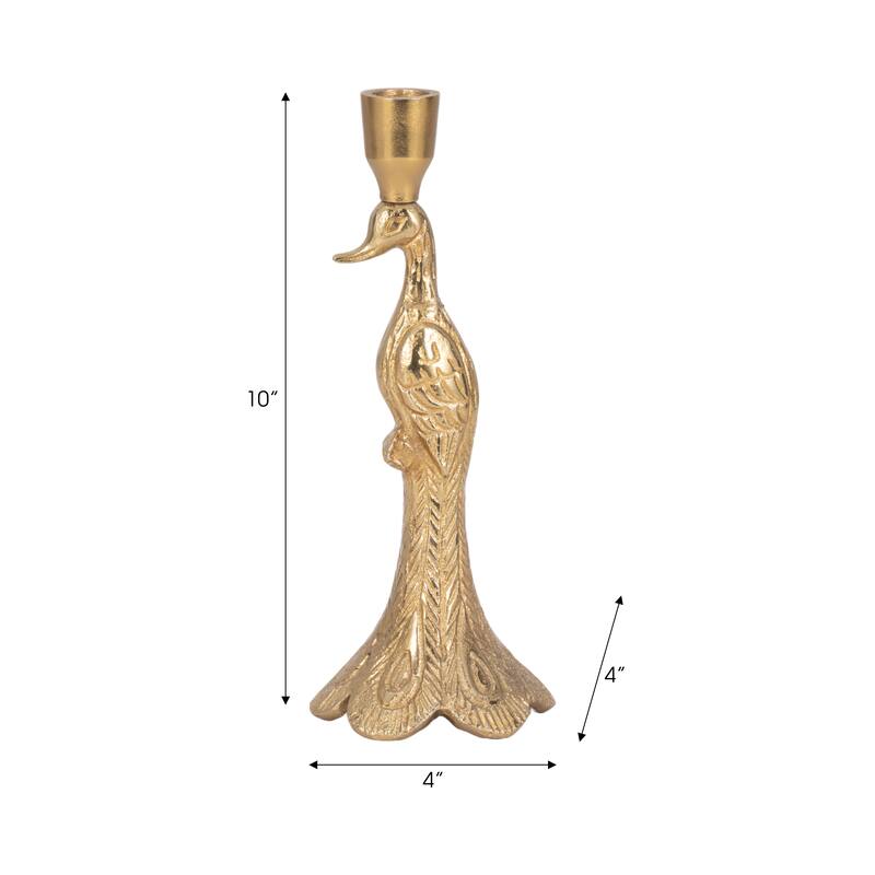 Metal Peacock Taper Candle Holder Home Decor - Gold, 10 in. - 9.75"