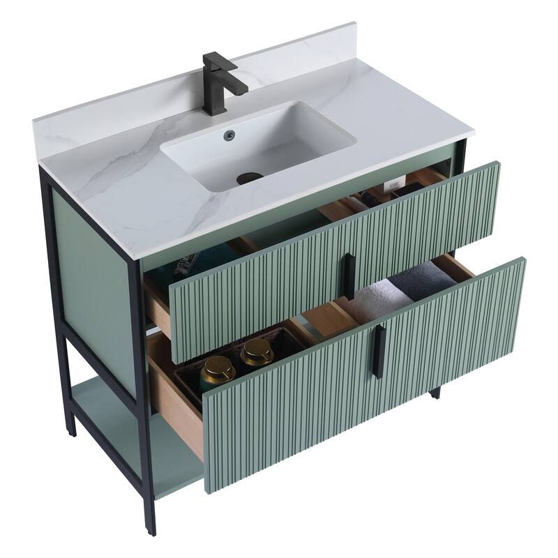 Fine Fixtures Serenity Modern Bathroom Vanity with White Carrara Stone Top