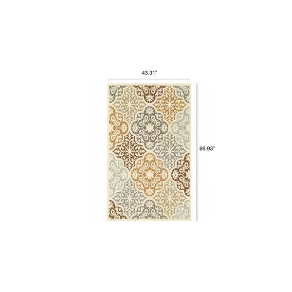 3' X 5' Grey Floral Stain Resistant Indoor Outdoor Area Rug 6' x 7