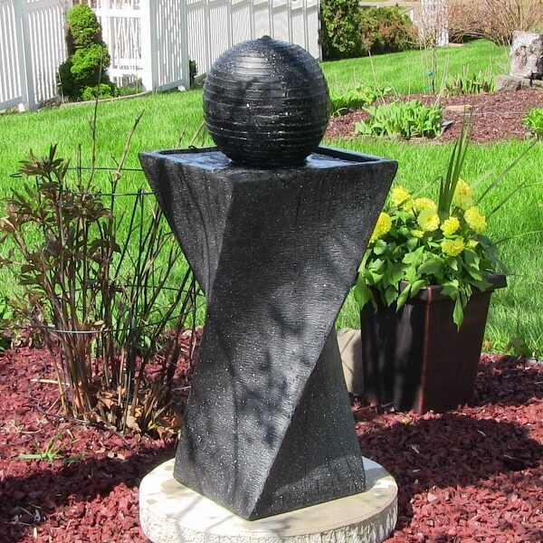 Sunnydaze Black Ball Solar on Demand Fountain with LED Light 32 Inch Tall