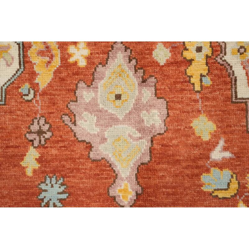Hand Knotted Oriental 100% Wool Carpet Transitional Medallion Oranges & Rust Oushak Area Rug - 9' 11'' X 8' 3''
