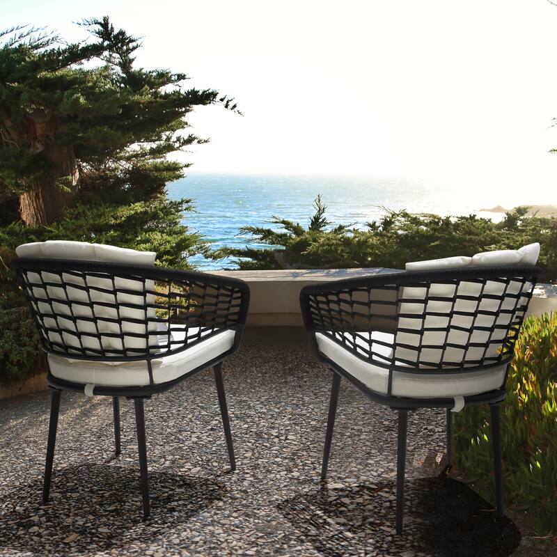 Outdoor Patio Woven Rope Aluminum Chairs with 1.97" Thick Cushions, Beige