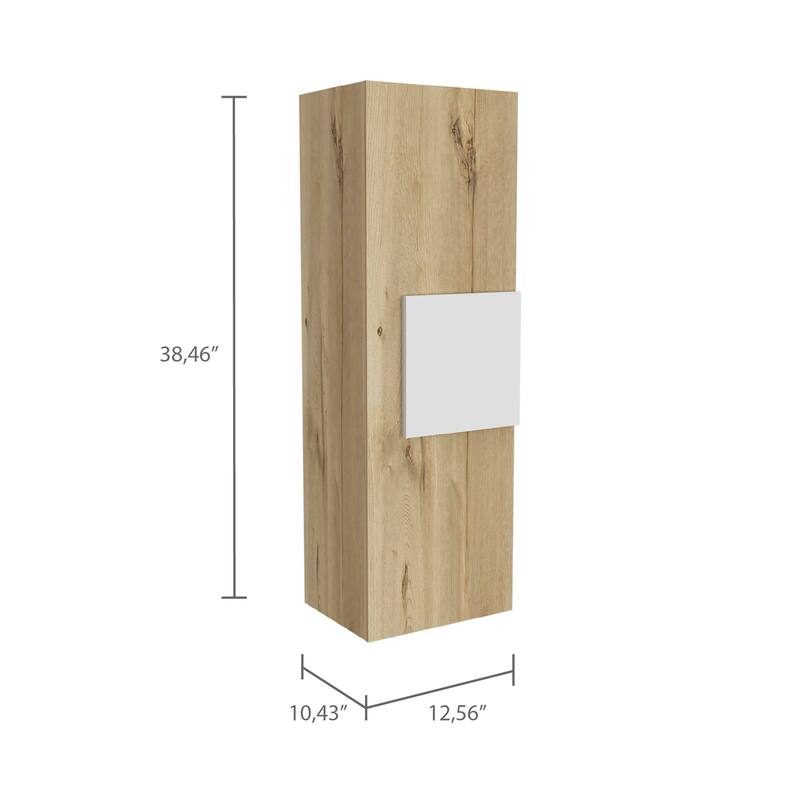 Light Oak Medicine Cabinet - 38.46" H, 3 Interior Shelves, Single Door, Wall-Mounted Storage, Modern Design - 12.56X10.43 in
