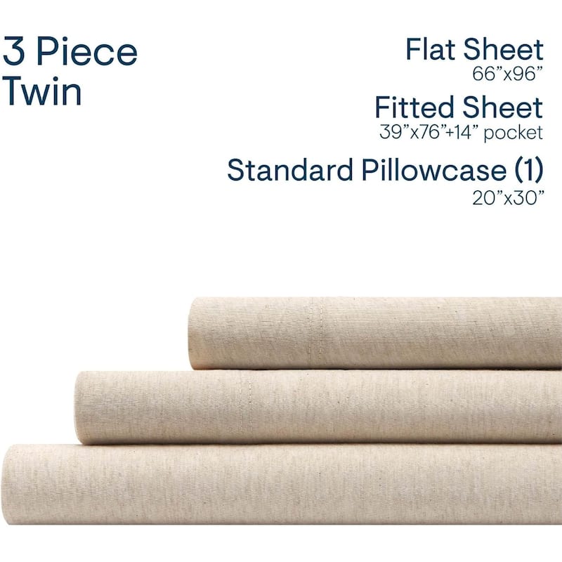 Aeropostale Super Soft Heather Oatmeal Jersey Knit Sheet Set All-Season Comfort - Twin