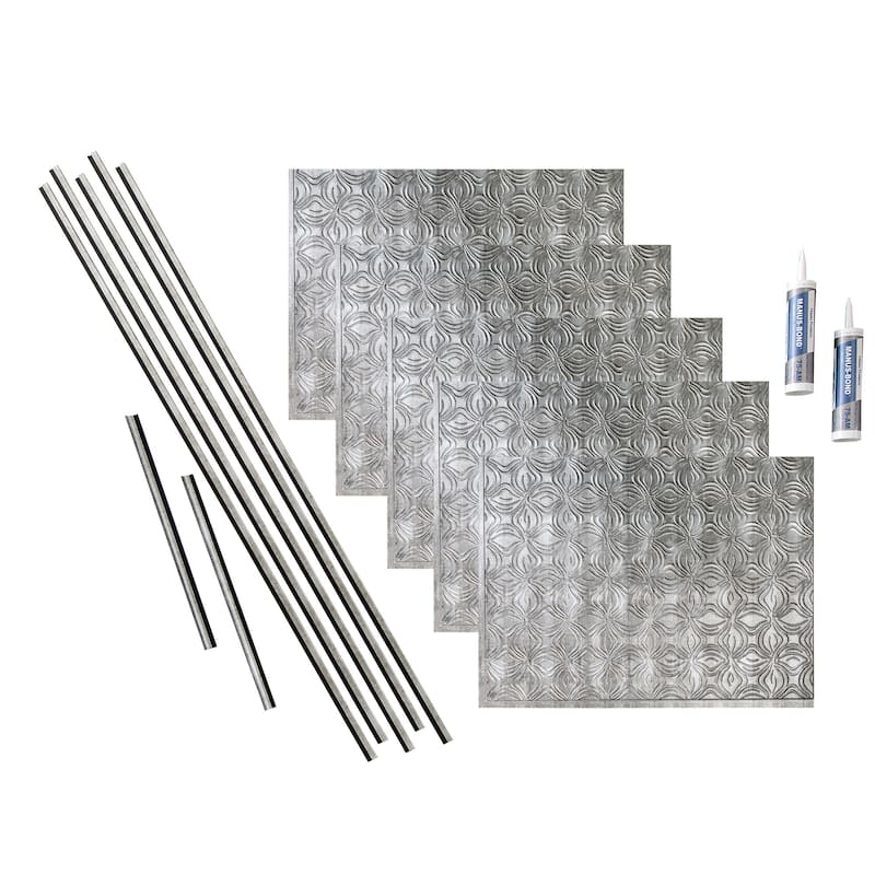 FASÄDE Lotus Decorative Vinyl Backsplash Panel - 15 Sq Ft Kit - Crosshatch Silver