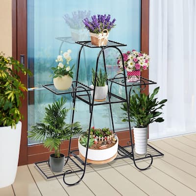 7 Tier Metal Plant Stand with Flat Trays for Indoor and Outdoor Use - 32.5" x 10" x 32" (L x W x H)