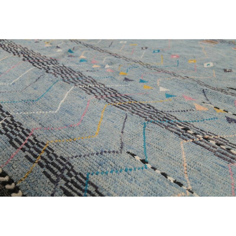 Striped Moroccan Oriental Area Rug Hand-Knotted Wool Carpet - 6'7"x 10'10"