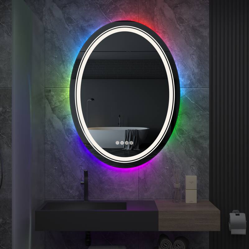 32"x24" Oval LED Bathroom Mirror with RGB Backlit Front Light Anti-fog