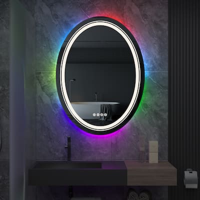 32"x24" Oval LED Bathroom Mirror with RGB Backlit Front Light Anti-fog