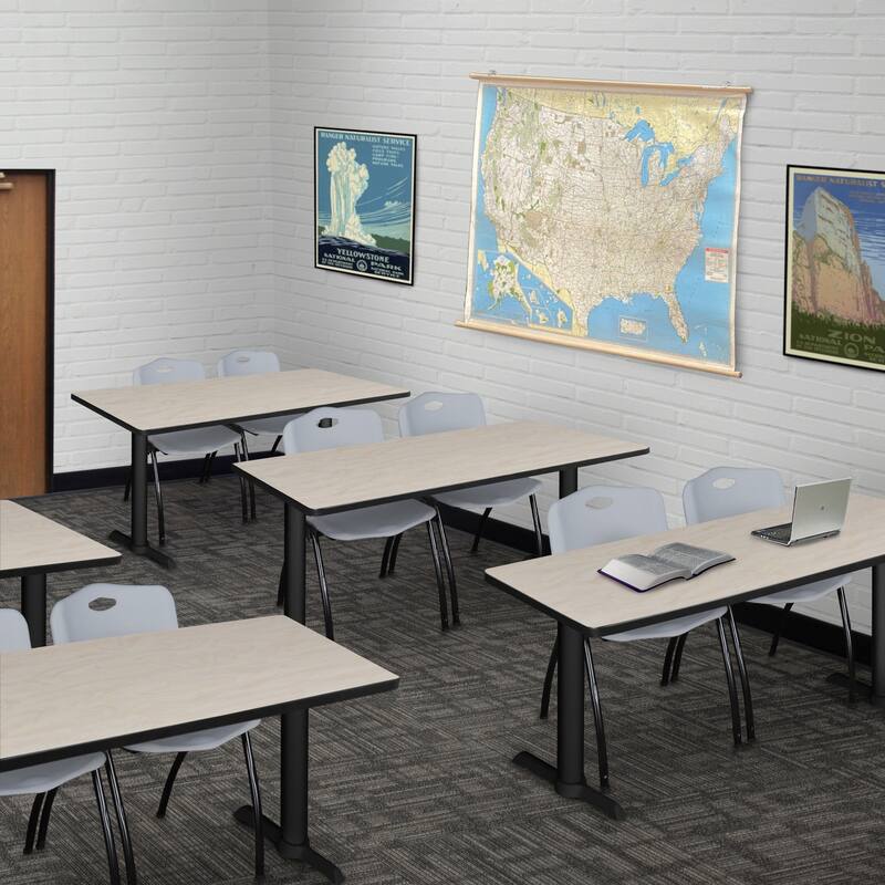 48" x 24" Training Table- Maple & 2 'M' Stack Chairs- Grey