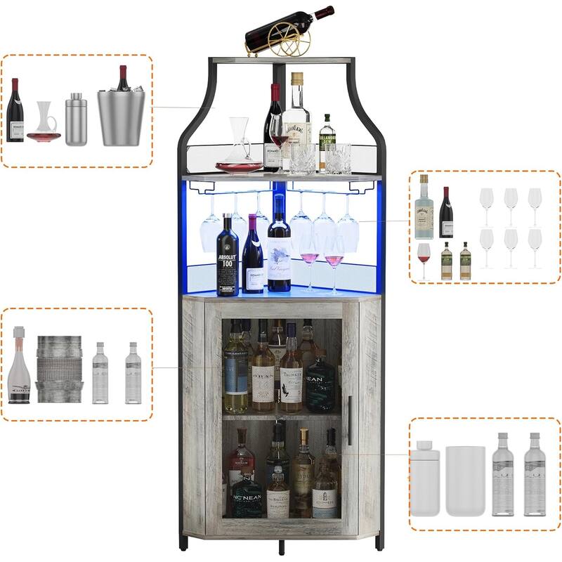 Corner Wine Cabinet with Detachable Wine Rack, 5-Tier Industrial Corner Bar Cabinet