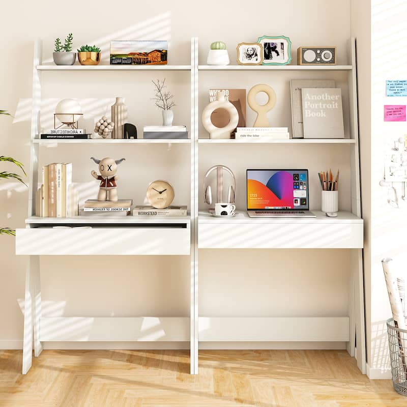 Costway Home Office Ladder Desk Wall-Leaning Laptop Workstation with