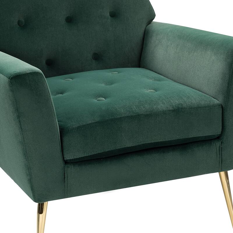 Lilia Contemporary Velvet Upholstered Tufted Back Armchair with Metal Golden legs Set of 2 by HULALA HOME