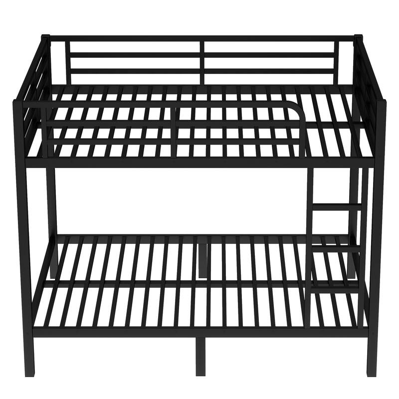 Metal Bunk Bed Frame with Safety Guardrail, Heavy Duty Metal Slat Support, Noise Free