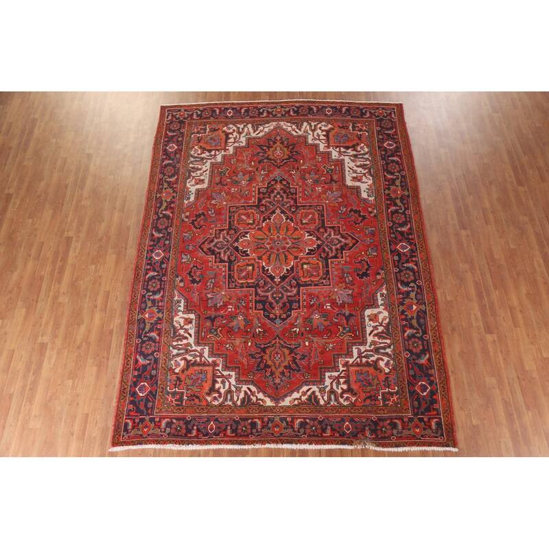 Hand Knotted Oriental 100% Wool Carpet Traditional Medallion Red Heriz Area Rug - 12' 3'' X 8' 4''