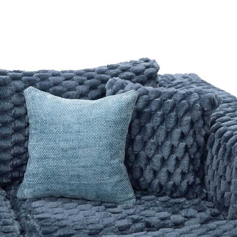 Modular Sectional Sofa with Bubble Velvet Upholstery, 2 Movable Ottomans and 4 Throw Pillows for Living Room