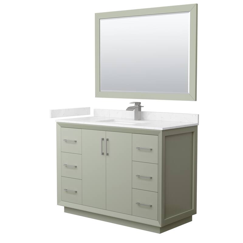 Strada 48-Inch Single Vanity Set, Cultured Marble Top, 46-Inch Mirror - Light Green, Nickel Trim, Carrara Cult. Marble Top