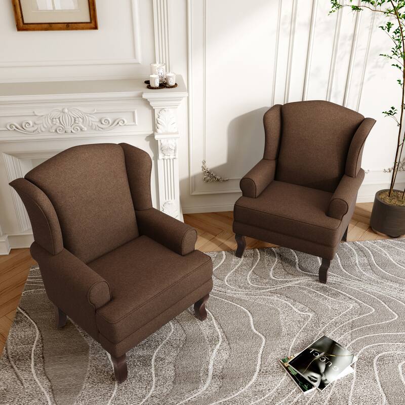2 Set Traditional Rolled Arm Wing Back Accent Chair