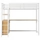 preview thumbnail 14 of 14, Oak Natural Wood + Antique White Twin Size Metal Wood Loft Bed with Desk and Shelves, Drawers, LED Light, USB Charging Station