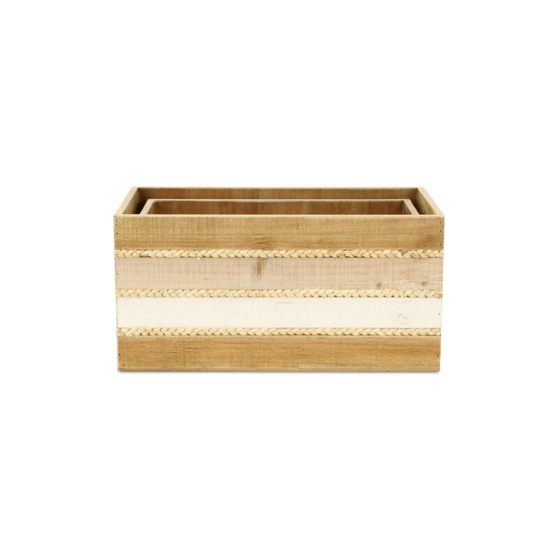 Tri Color Wooden Storage Crate Set - 16.5" - Brown and Gray - Set of 2