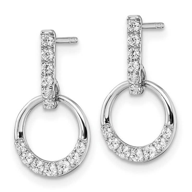 Curata 14k White Gold Circle Diamond Dangle Post Earrings - 18x10.05mm Wide