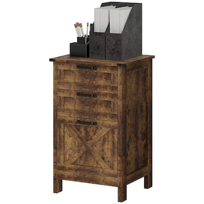 Rustic Brown Storage File Cabinet with 3 Drawers Printer Stand for Home or Office Use