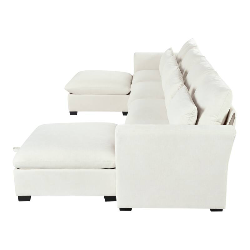 132.3" Linen Blend U-Shaped Modular Sectional Sofa with 2 Ottomans, Transformable Design and Hidden Storage