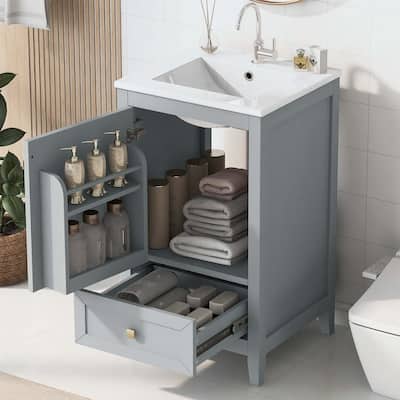 Bathroom Vanity with Sink,with Door,Storage Rack and A Drawer