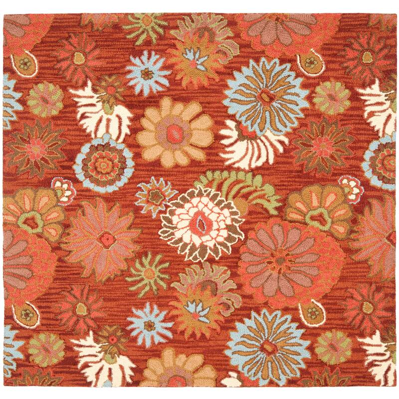 SAFAVIEH Handmade Blossom Arpita Modern Floral Wool Rug - 6' Square - Red/Multi