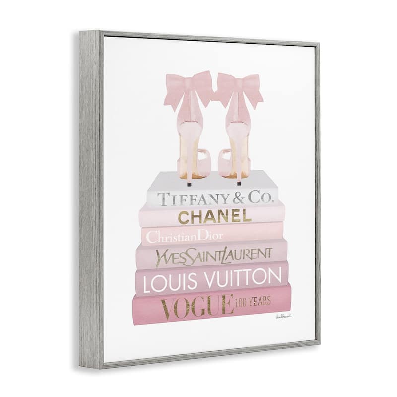 Stupell Chic Pink Bow Shoes Glam Fashion Bookstack Framed Wall Art