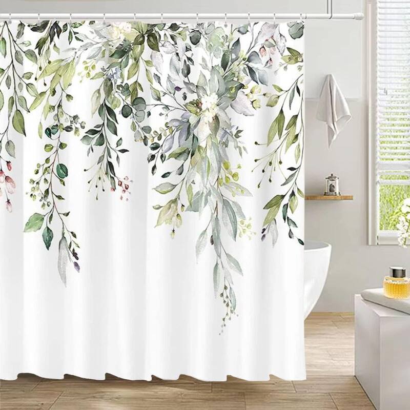 Sage Green Shower Curtain for Bathroom Eucalyptus Fabric 72" x 72"