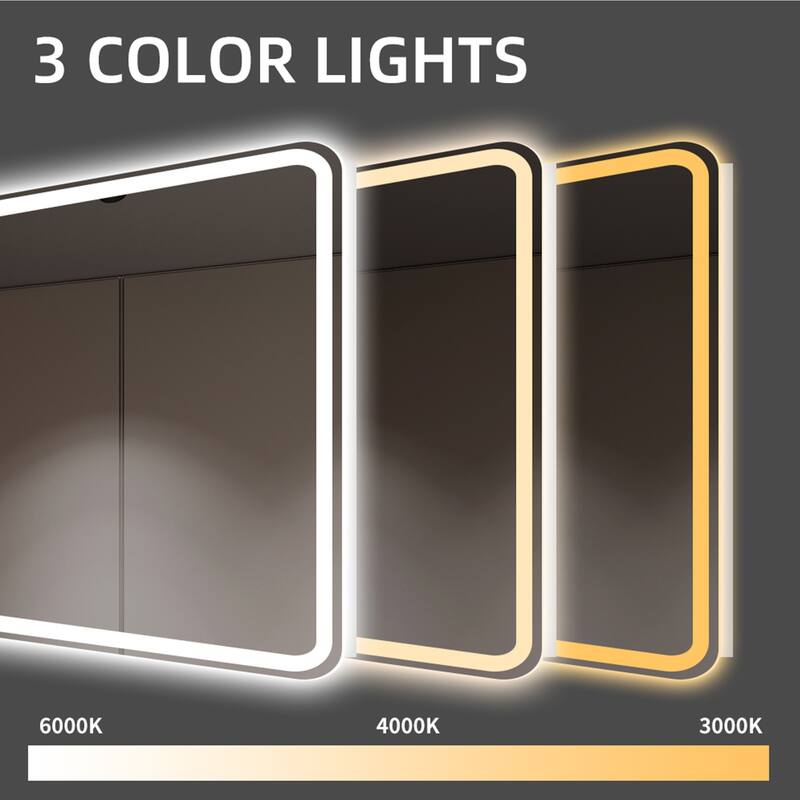 40*24 Inch LED Bathroom Mirror with Front Lights,Wall Mounted Anti-Fog Frameless,5 mm Copper-Free Silver Horizontal or Vertical