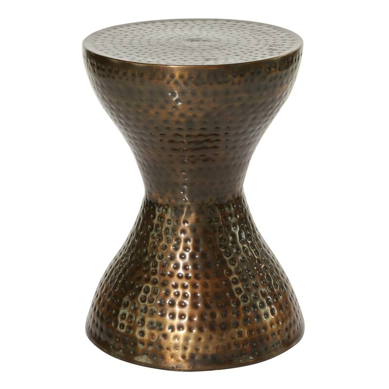 Metal Hammered Accent Table with Hourglass Shape - Silver, Gold or Bronze - Roche River Decor - Bronze
