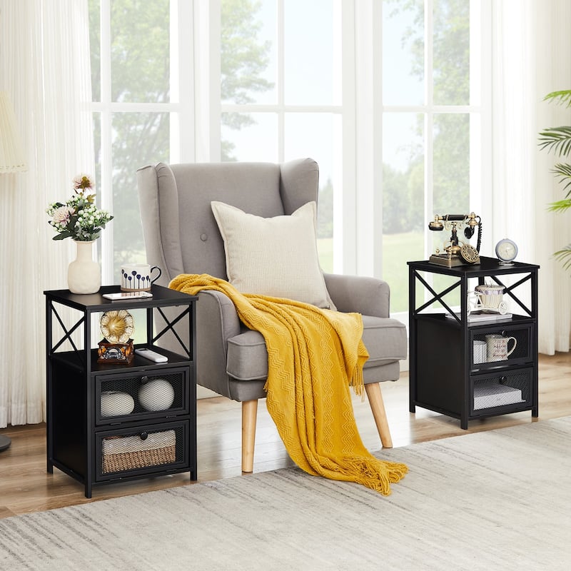 Javlergo 3-Piece Coffee Table Set Includes Modern Coffee Table and Nightstand Set of 2, Black