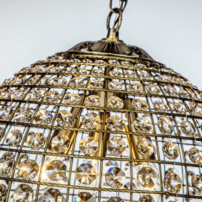 DancyHome 1/3-Light Retro Antique Gold Crystal Globe Chandelier Small Sphere Pendant Light - Antique Gold