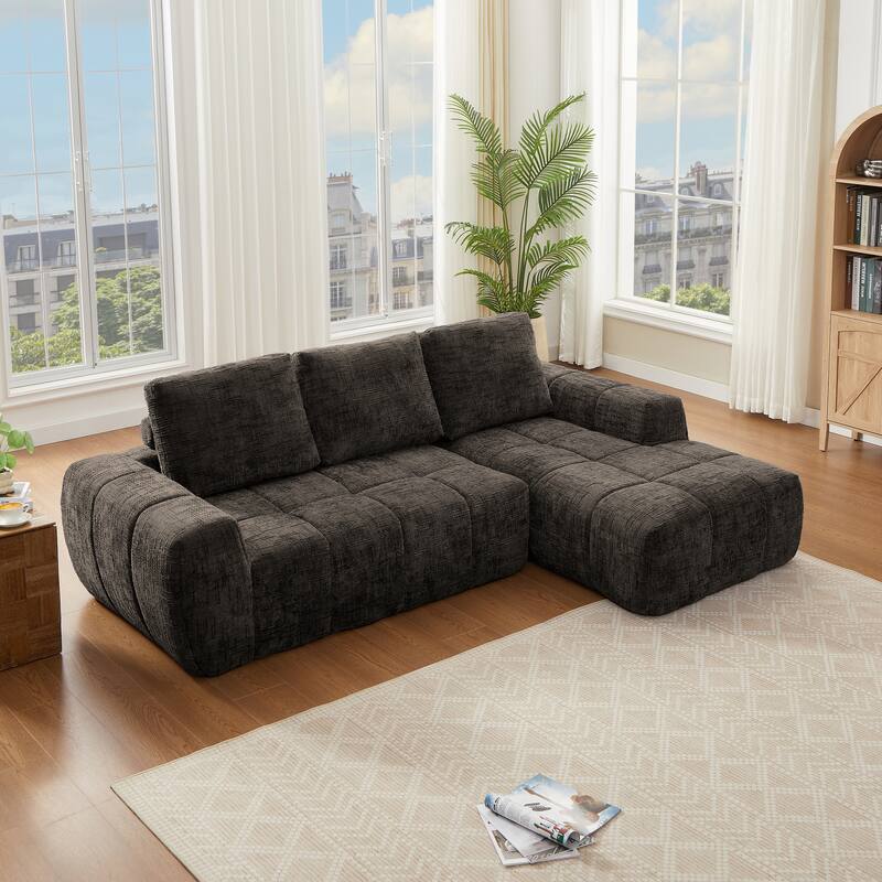 100" Modern Compression Sofa - Chenille L-Shaped Couch with Removable Pillows, No Assembly Required for Living Room