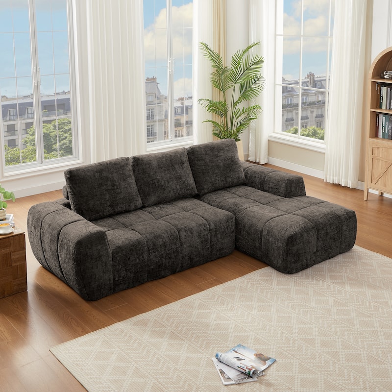 L-Shaped Sectional Sofa with Chaise Lounge, Oversized Chenille Upholstered Sofa, Compression Sofa with Removable Pillows