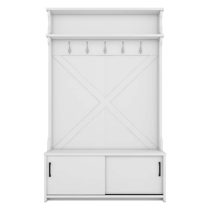 74.8'' Modern Entryway Hall Tree - Shoe Cabinet with Sliding Doors and Coat Rack
