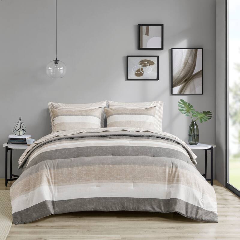 Madison Park Essentials Deacon Comforter Set with Bed Sheets - Taupe/Grey - California King