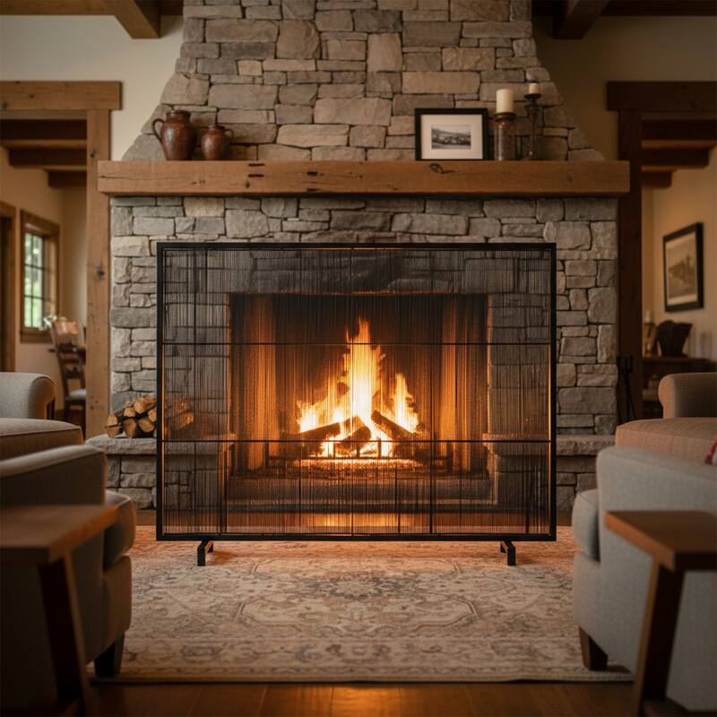 Roomfitters Willow 1-Panel Iron Fireplace Screen with Vertical Bar Design