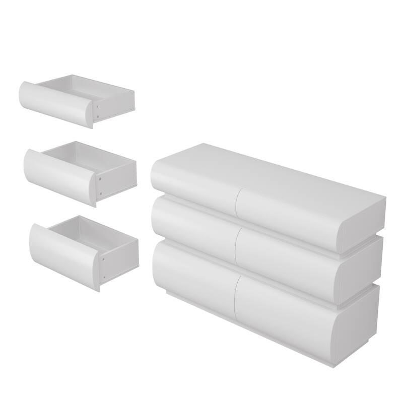 6 Drawer Dresser for Bedroom, White Dresser No Handle, Modern 6 Chest of Drawers with Wide Storage