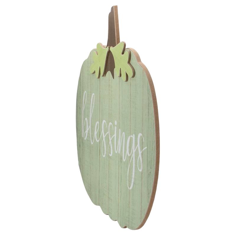 20" Green Brown Blessings Pumpkin Wooden Thanksgiving Wall Sign